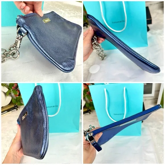 SOLD Tiffany & Co wristlet pouch in BEAUTIFUL blue metallic with chain BRAND … - Picture 8 of 13